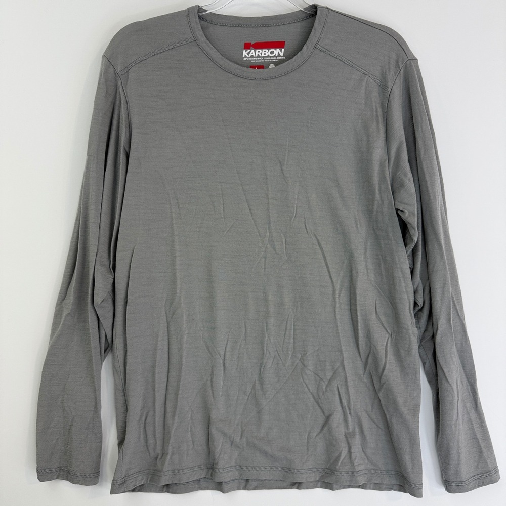 Karbon Merino Wool Base Layer Shirt Mens Large Gray Long Sleeve Crew Neck 12938